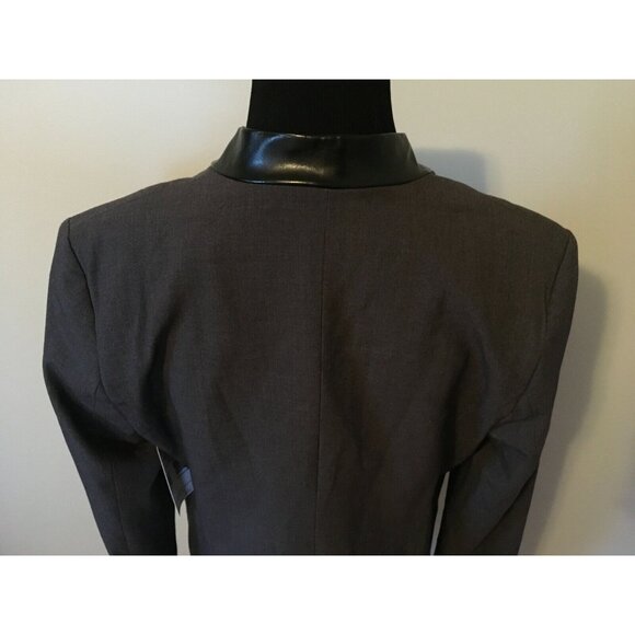T Tahari "Charcoal" Gray Blazer with Black Faux Leather Trim, Size 6, NWT! - Picture 5 of 6